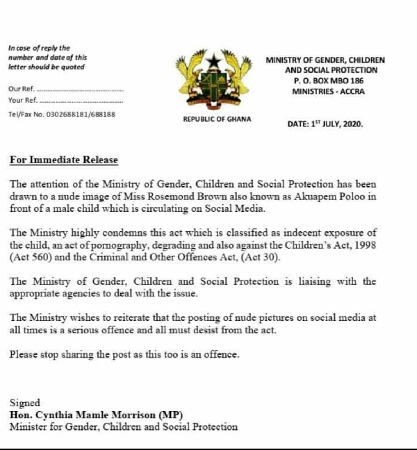 The Ministry of Gender, Children, and Social Protection Letter